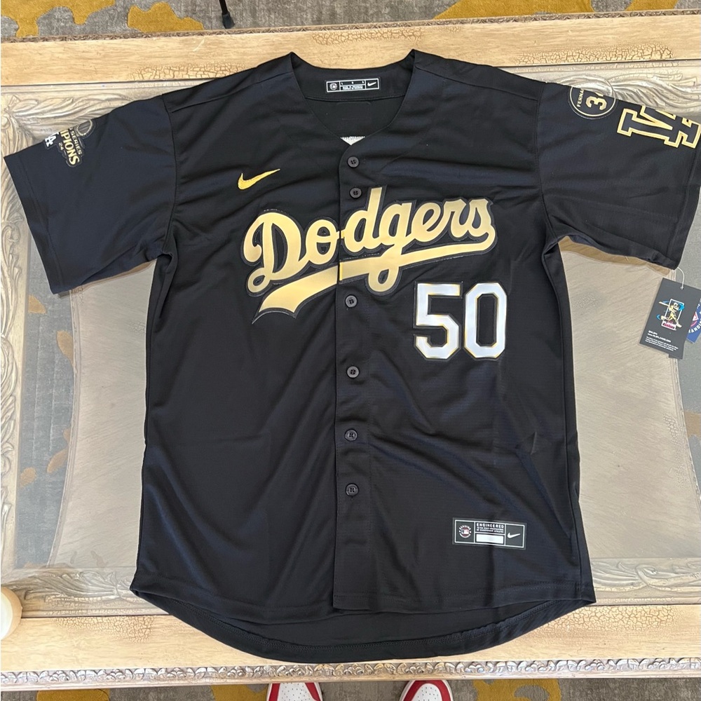 Mookie Betts Jersey Mens Small Black Gold World Series Fernando Patch LA Dodgers